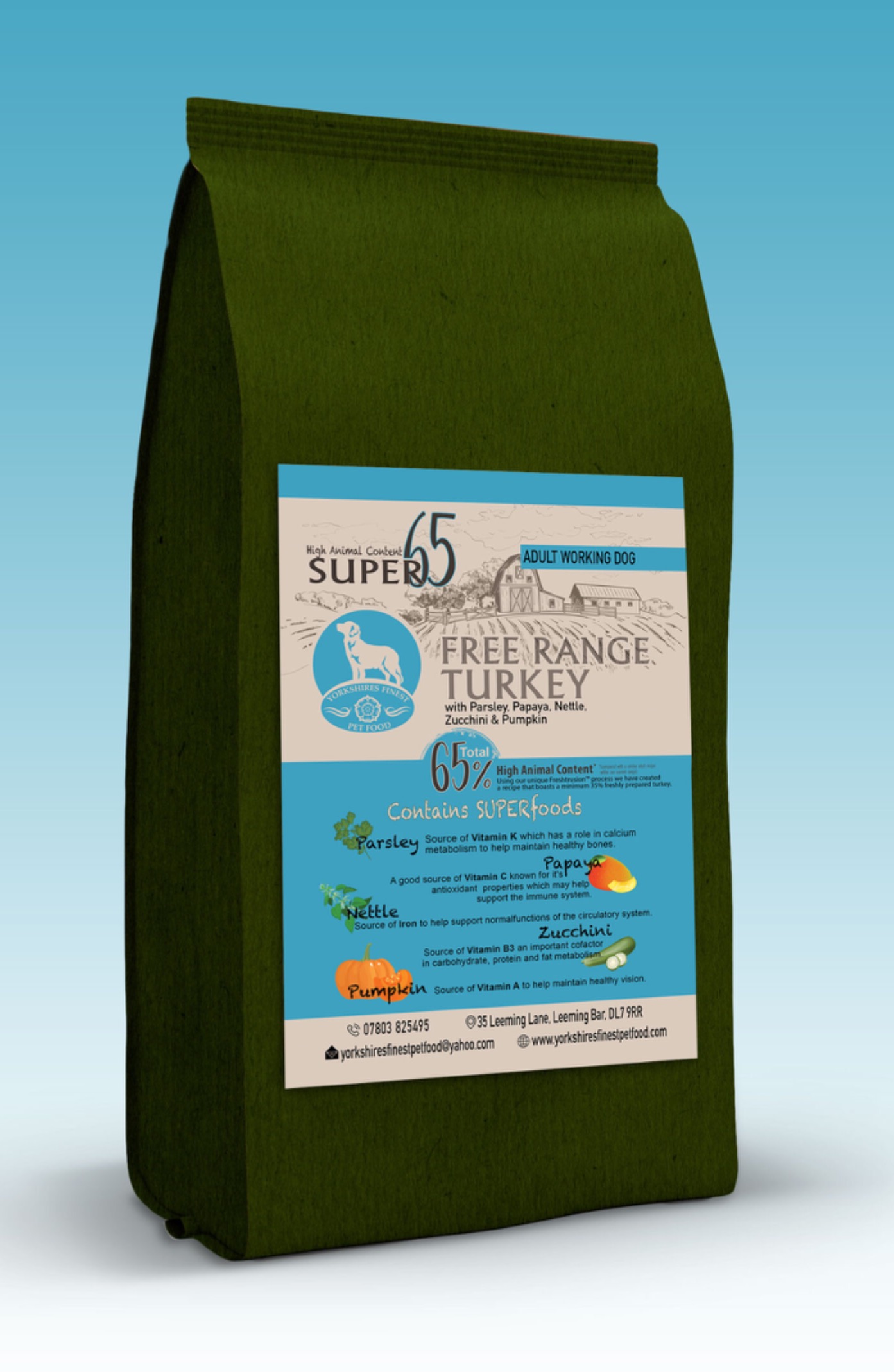 Yorkshires Finest Pet Food Super65 Small Breed Adult Dog Turkey